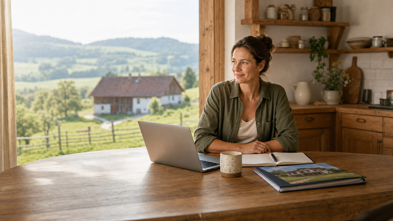 Arbeiten mit Laptop und Unterlagen als Symbol für selbstbestimmte regionale Tätigkeit